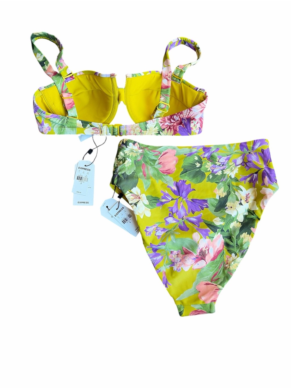 Express Body Contour Floral Bikini Set S High Waist Underwire Cottagecore NWT - Picture 9 of 10